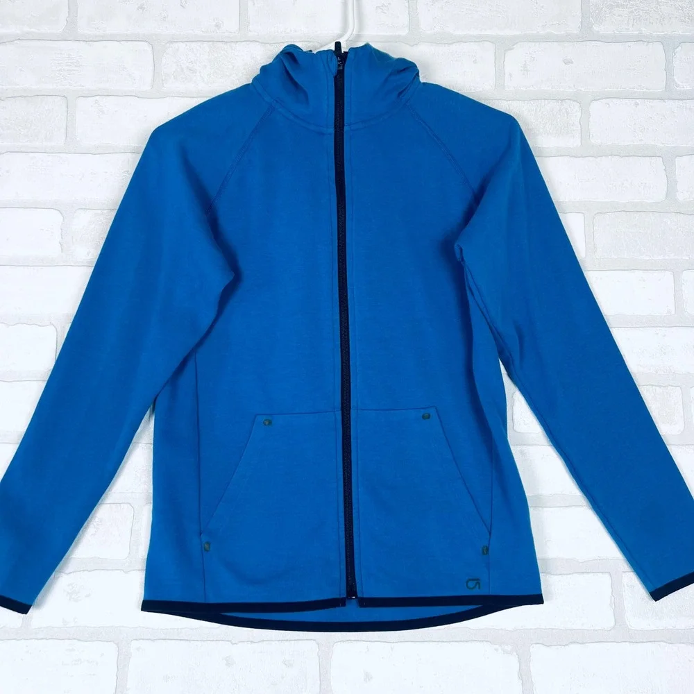 Gap Kids XL 12-13 Full Zip Hoodie Blue Athletic Hooded Sweatshirt Raglan Sleeve